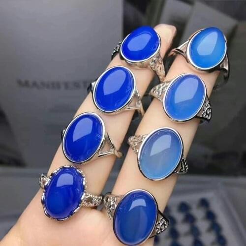Natural Blue Chalcedony Ring Luxury Adjustable Gemstone Ring Womens Party Wedding Birthday Anniversary Jewelry Gift