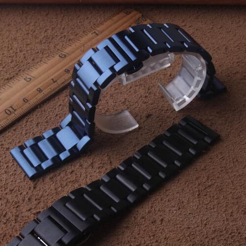Solid links stainless steel blue watches band straps Wristwatch band 20mm 22mm matte metal watches acceossires butterfly buckles
