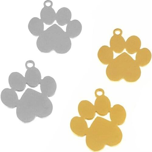 Dog Paw Stainless Steel Charms Cat Paw Pendant Pet DIY Necklace Print Both Sides Mirror Polish Wholesale Jewelry Making Findings