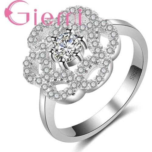 Luxury Flower Shape Round Crystal Stone Ring for Women Wedding Ceremony Party Jewelry925 Silver and CZ
