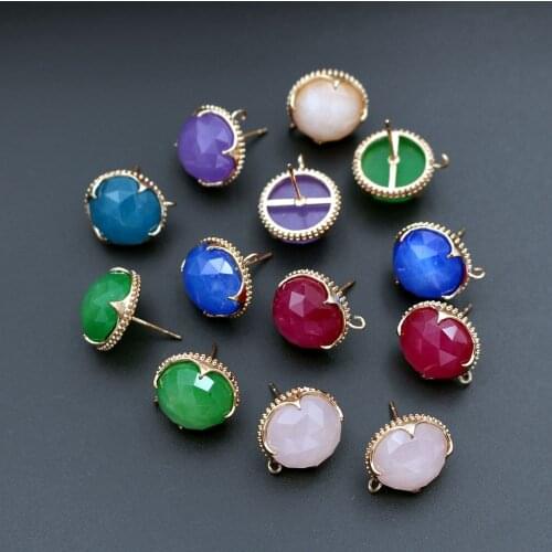 10pairs Natural Stone Earrings Post Connector Linkers Rose Quartz Jade Stone Circle Earrings for DIY Women Hanging On Earrings