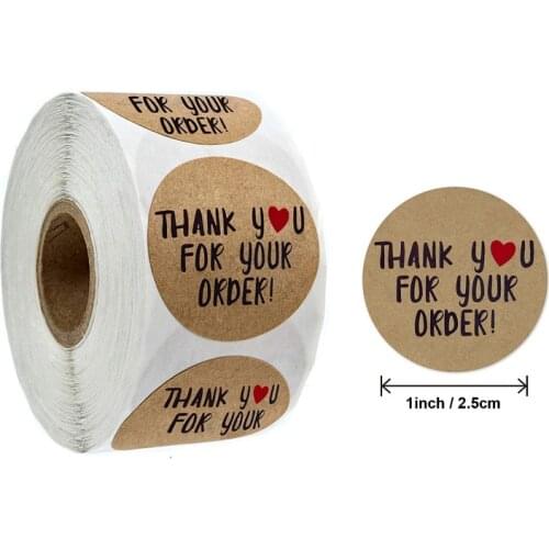 Round Thank You for Your Order Stickers Heart Thanks For Shopping Small Shop Local Handmade Sticker Kraft Labels stickers 500pcs