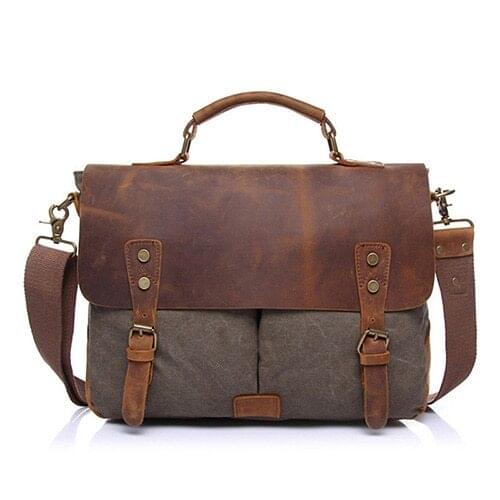AUGUR Men Handbags 15.6 inch Leather Vintage Messenger shoulder Bag for Men and Women Canvas Back to School Satchel Laptops Bag