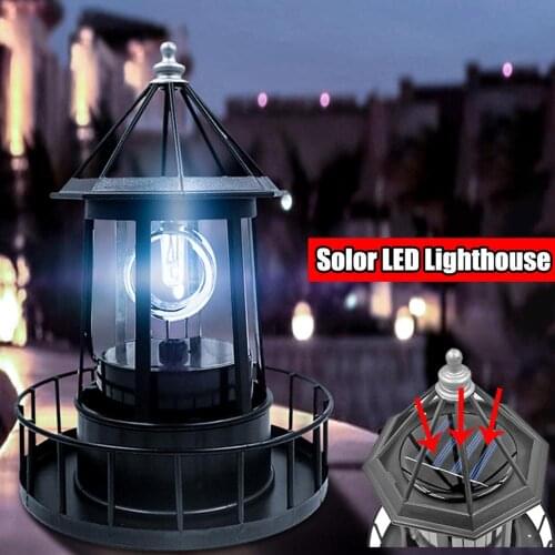 LED Solar Rotating Lighthouse Light Solar Garden Lights Outdoor Garden Decoration Lantern for Pathway Patio Garden Courtyard