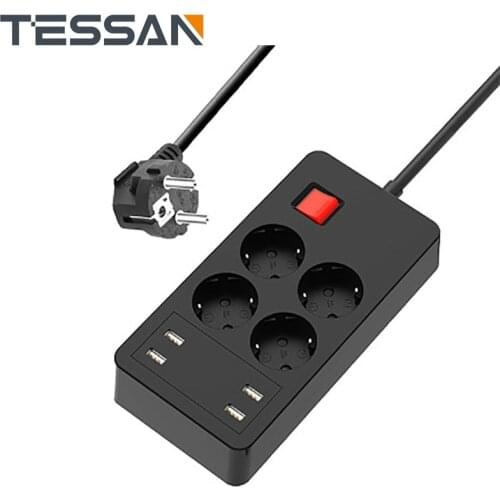 Power Strip Universal Electrical Socket EU Plug Smart Extension Home Office Surge Protector with 4 AC Outlets and 4 USB Ports