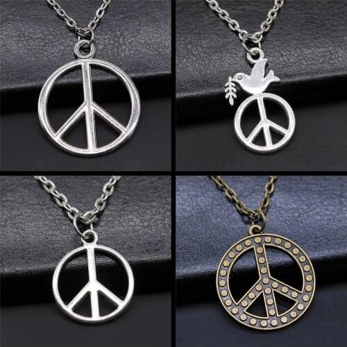Vintage Antique Silver Color Antique Bronze Color Peace Sign Pendant Necklace Peace Symbol Jewelry Necklace Love Peace Jewelry