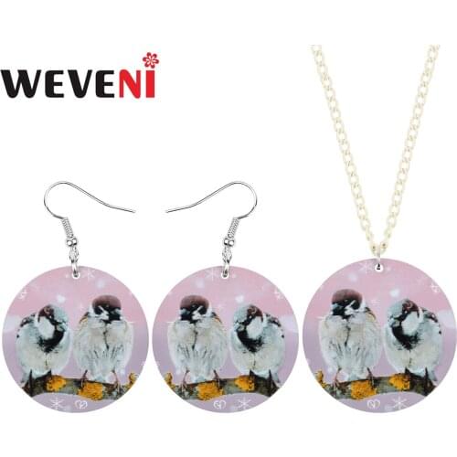 WEVENI Acrylic Round Resting Russet Sparrow Jewelry Sets Animal Bird Earrings Necklace For Women Girls Lover Gifts Decoration