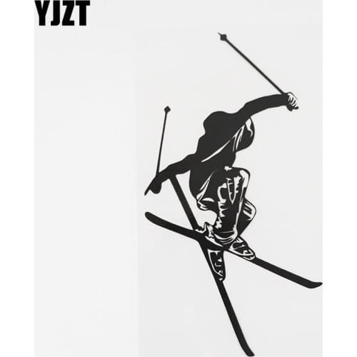 YJZT 8.8CMX17.2CM Skier Mural Winter Games Skiing Decal Vinyl Car Sticker Black/Silver 8A-0634