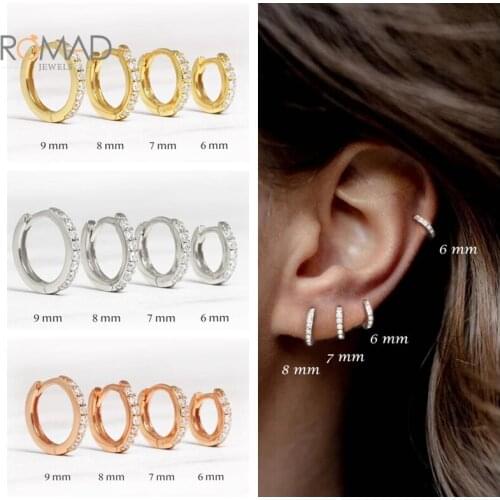ROMAD Round Circle Zircon Crystal Earrings For Women Simple Small Hoop Earrings 925 Sterling Silver Jewelry Kolczyki Damskie