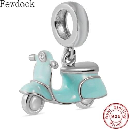 Fit Original Charm Bracelet 925 Sterling Silver Blue Enamel Mini Motorcycle Bike Pendant Bead For Making Women Berloque 2021 DIY