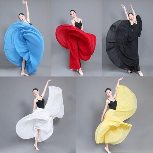 Women Dance Costumes Solid Color Chiffon High Waist Elastic Transparent Big Swing Maxi Skirt Ballet Performance Clothing Ladies