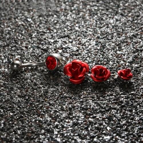 Red Rose Flower Belly Button Ring Fashion Sexy Crystal Body Jewelry For Women Navel Piercing Jewelry ombligo femenino