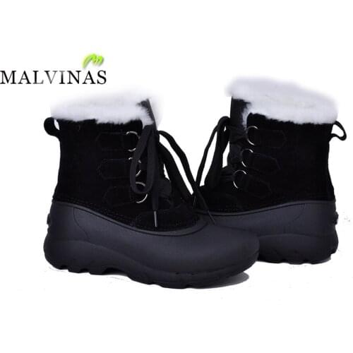 Winter outdoor Blended fur hiking fishing boots unisex waterproof genuine leather plush-padded wool snow boots for-40c