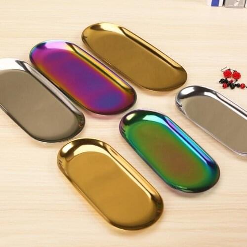 Golden oval Rainbow color Tray Jewelry Tray stainless steel snack Dessert fruit tray receptacle