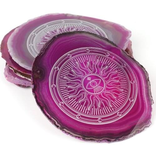 1pcs Natural Pink Agate Slice Coaster Placemat Chakra Energy Stones Mat Drink Cap Coaster
