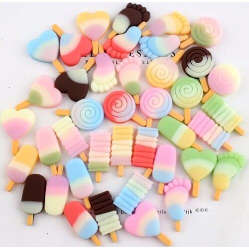 10pcs Resin kawaii cabochon lollipop Popsicle charms summer ice-lolly pendant heart feet diy jewelry making for bracelet earring