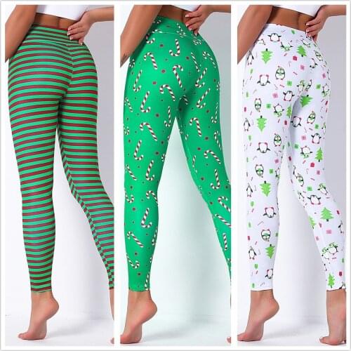 2020 Christmas High Waist Leggings Print Sports Tights for Women Fitness Gym Leggins Push Up Yoga Pants Running Pencil Trouser