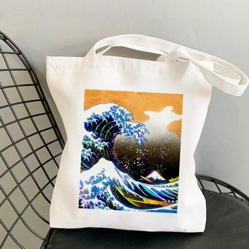 2021 Shopper The Great Retro Wave Printed Kawaii Bag Harajuku women Shopping Bag Canvas Shopper Bag girl Shoulder Lady Bag
