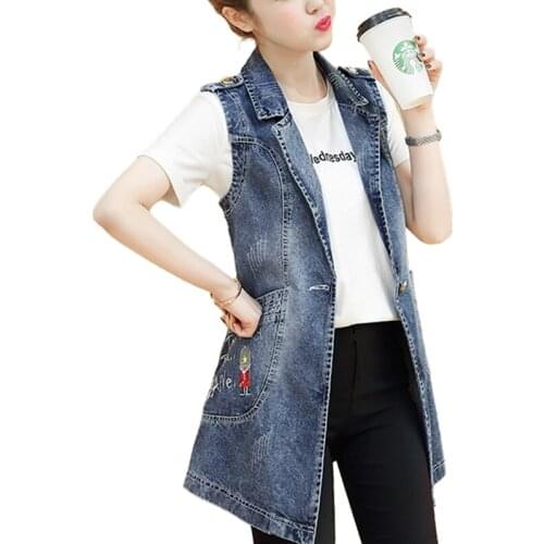 2020 Spring Autumn Women Denim Jacket Ladies Letter Print Sleeveless Denim Vest Jackets Fashion Casual Female Harajuku Jean Coat