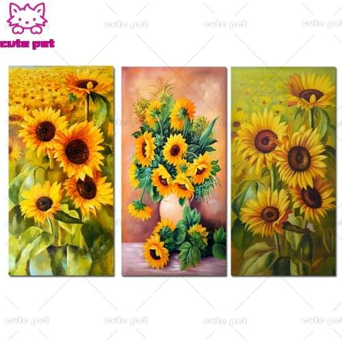 Full drill square round diamond painting sunflower mosaic diamond rhinestones diamond embroidery cross stitch needlework 3 pcs