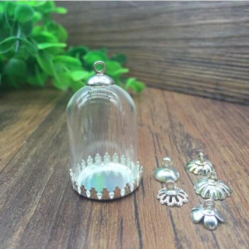 5sets/lot tube shape 30*20mm glass globe silver plated color crown base beads cap glass vial pendant glass bottle accessories