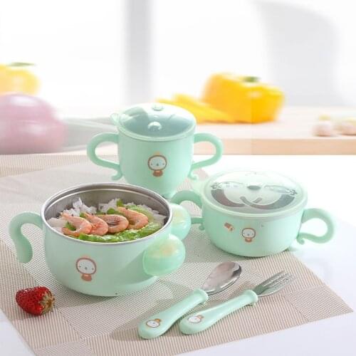 5PCS/Set Child Suction Cup Dishes Sucker Bowl Baby Kids Feeding Toddler Training Plate Spoon Gift Slip-Resistant Tableware