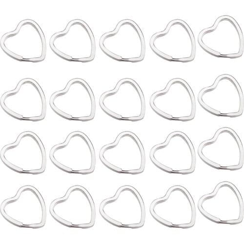 20 Pcs Love Heart-Shape Split Key Rings Stainless Steel Key Chains Silver Color Lovers' Key Chains Sleutelhanger llaveros mujer