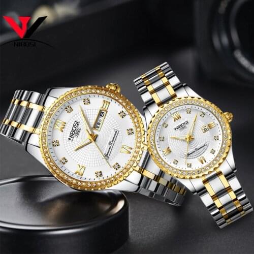 NIBOSI Unisex Lovers Watches Top Brand Luxury Men Watch And Watches Women Waterproof Quartz Wristwatch Lady Clock Crystal
