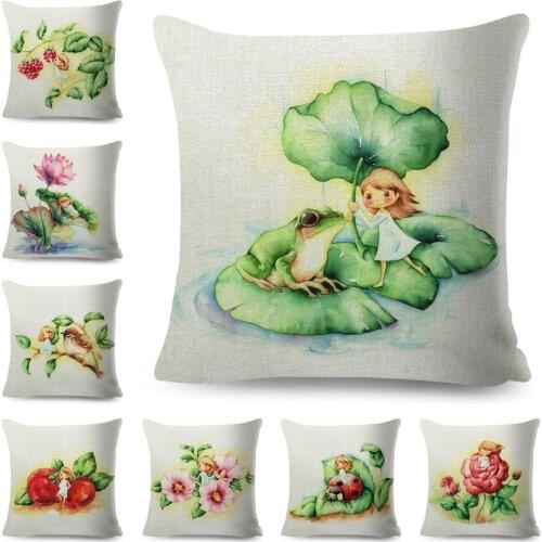 Fairy Tale World Elves Cushion Cover Decor Cute Cartoon Floral Girl Pillowcase for Sofa Home Children Room Polyester Pillow Case