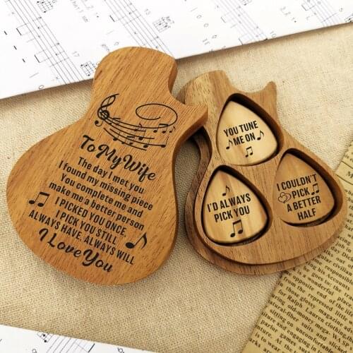 To My Wife Carving Wooden Pick Box Wooden Guitar Pick Box Contains Box Mediator For Guitar Accessories