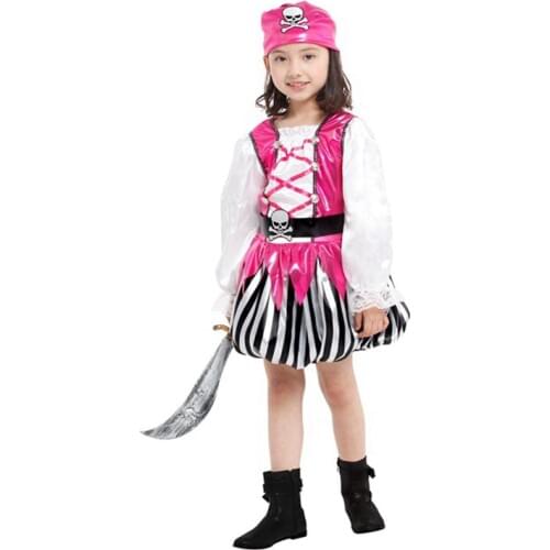 Child Kids Pretty Pink Little Pirate Buccaneer Costume for Girls Halloween Purim Carnival Mardi Gras Party Fancy Dress