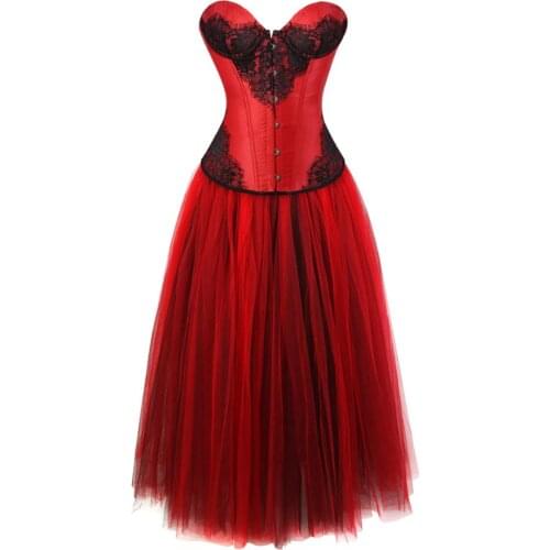 Gothic Corset Skirt Steampunk Wedding Lace Bridal Bustier with Long Princess Mesh Tulle Party Dresses Korsage Sexy Evening Gowns