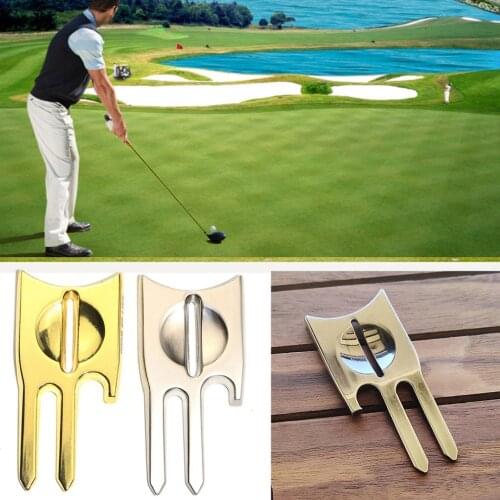 Golf Divot Tool Putting Green Tool Golf Training Aid Ball Marker Corkscrew Golf Fork Turf Tool Metal Green Cross Liner