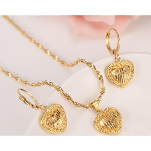 Gold dubai heart African jewelry Set Necklace pendant Earrings Eritrea wedding bridl jewelry for women sweater chain gifts