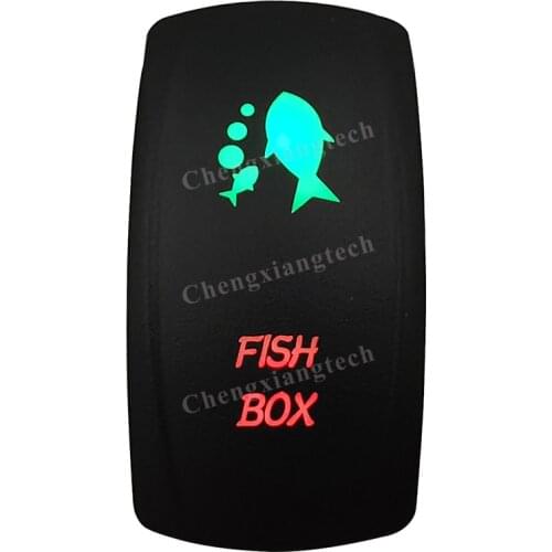 Laser-FISH BOX -Car Boat Green & Red Led On Off Rocker Switch Waterproof, Overload Protection, SPST, Truck Marine Caravan