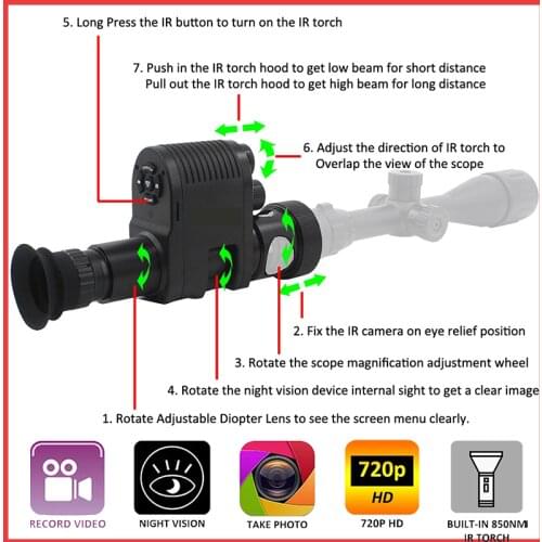 Megaorei 3 Integrated Digital Night Vision Rifle Rear Scope Add on Attachment 720P IR Hunting Camera Monocular DVR Camcorder