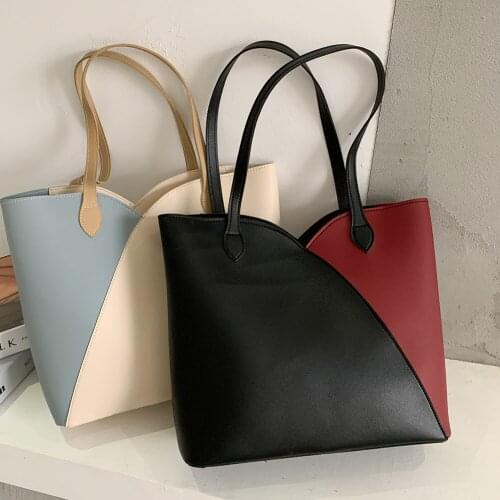 Fashion Women Hit Color Handbags Simple PU Leather Shoulder Shopping Tote Bag Casual Travel Large Capacity Clutches