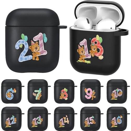 Soft Silicone Case for Apple AirPods 1/2 Black Silicone Wireless Bluetooth Earphone Box Cute Bear Pattern Matte Cover