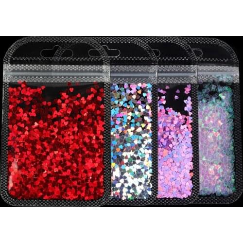 Holographic Glitter Set Love Heart Nail Sequins Valentines Day Nail Art Decorations Laser Paillette Flakes Manicure Accessories