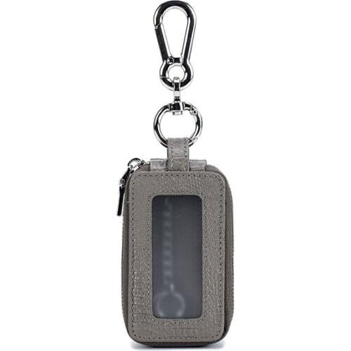 New Genuine Leather Key Holder Alligator Zipper Key Wallet Cowhide Key Pocket Window Classic Design with Detachable Key Chain