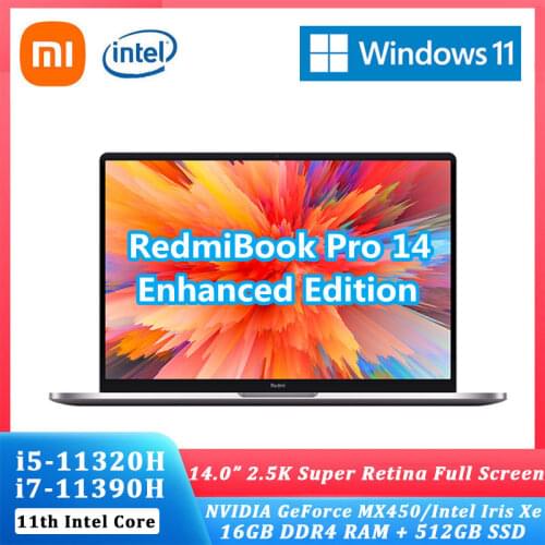 New Xiaomi RedmiBook Laptop Pro 14 Enhanced Intel i7-11390H /i5-11320H 16GB 512GB 2.5K Retain Screen Win 10 computer Ultraslim
