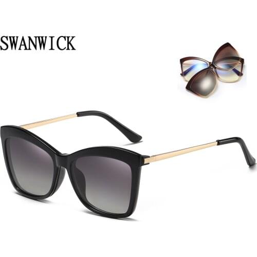 Swanwick magnetic polarized clip on sunglasses for women anti blue light glasses big half metal square frame cat eye optical red