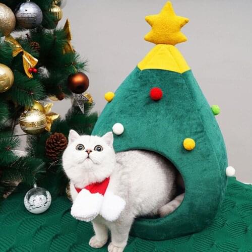 Portable Small Cat House Christmas Cute Cat Dog Pet Bed Cat Cave Half Closed Sleeping Bag Pet House Nest Cat Basket Warm