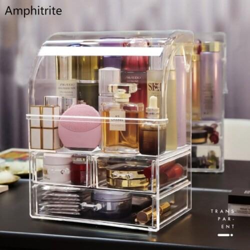 Transparent Cosmetic Storage Box Make Up Organic Bathroom Accessories Lipstick Plastic Storage Rack Drawer Flip Large Capacity