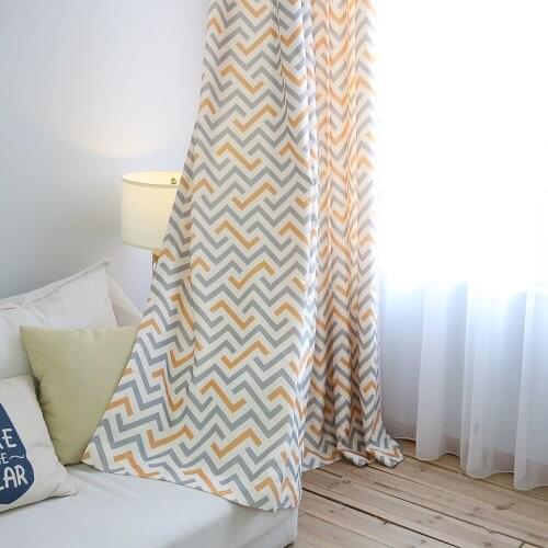 Nordic modern printing yellow blue geometric shading cotton livingroom bedroom blackout curtain M382