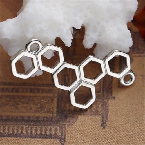 8Seasons Zinc Based Alloy Connectors Finding Honeycomb Silver Color Hollow DIY Findings Connector 26mm(1") x 13mm( 4/8"), 20 PCs