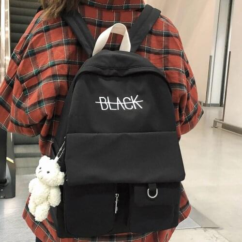 Student Women Cute Backpack Fashion School Bag Girl Luxury Book Kawaii Backpack Lady Bag Harajuku Cotton Fabric Female Black