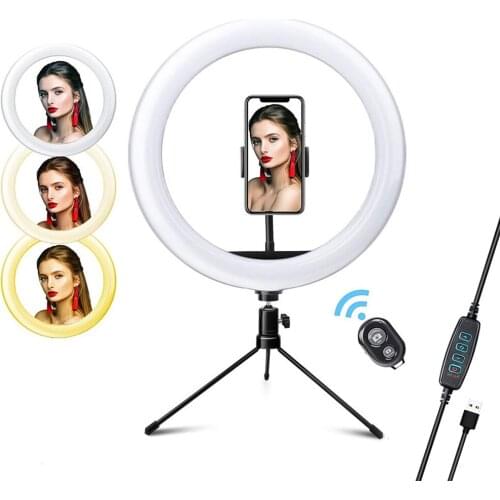 26cm/10inch Dimmable Ringlight LED Video Ring Light Lamp with Ballhead Adapter Phone Holder for Live Selfie Facial Makeup