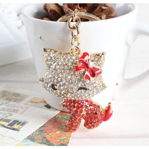 Body Red Butterfly Cat Cute Crystal Charm Purse Handbag Car Key Ring Keychain Carkey Party Wedding Birthday Delicate Gift