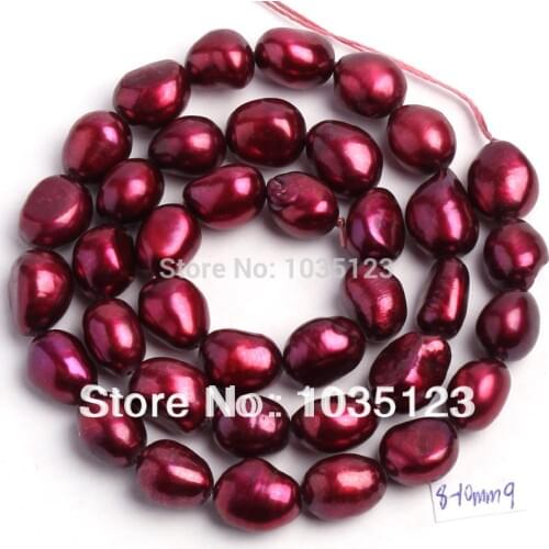 High Quality 8-9mm Deep Red Natural Freshwater Cultured Pearl Freeform Shape Loose Beads 35-38cm W192